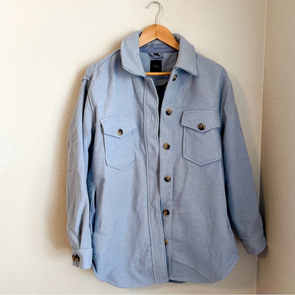 Rdi Light Blue Button-Up Front Closure Shacket Wi… - image 1